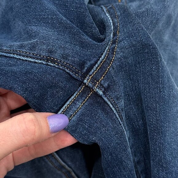 Spanx Distressed Denim Leggings Release Hem Skinny Jeans in Medium Wash Size LT - Picture 7 of 16
